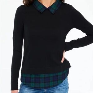 NWT J. Crew Women’s Woven Collar/Trim Sweater | Black/Green | XS